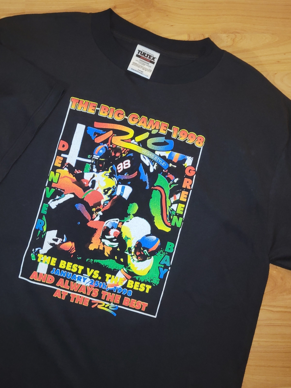 Vintage 1998 Rio The Big Game Denver Vs Green Bay Puff Print, Mint Mens Large